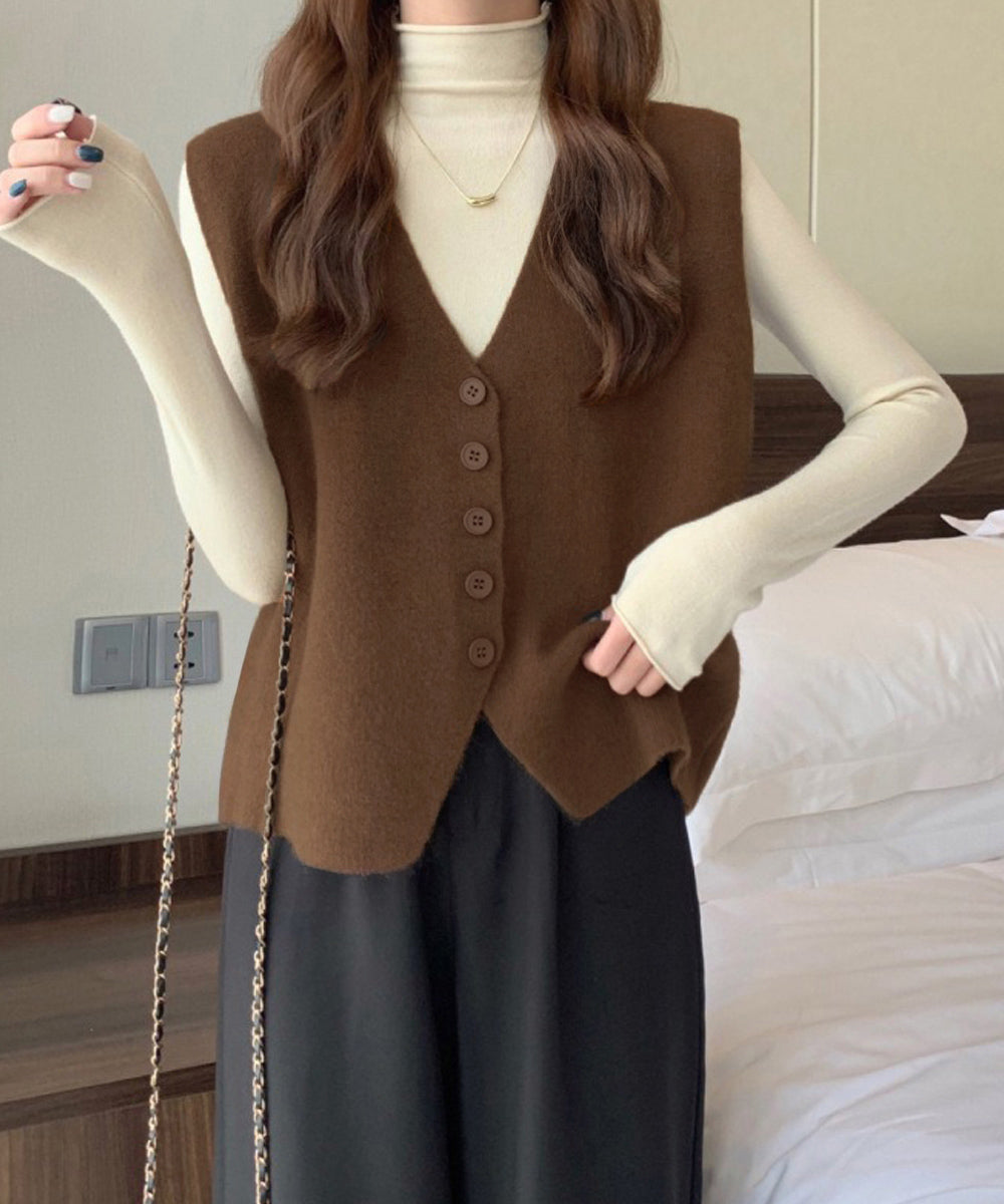 ニットベスト ニットジレ 重ね着 秋冬服 ブラウン