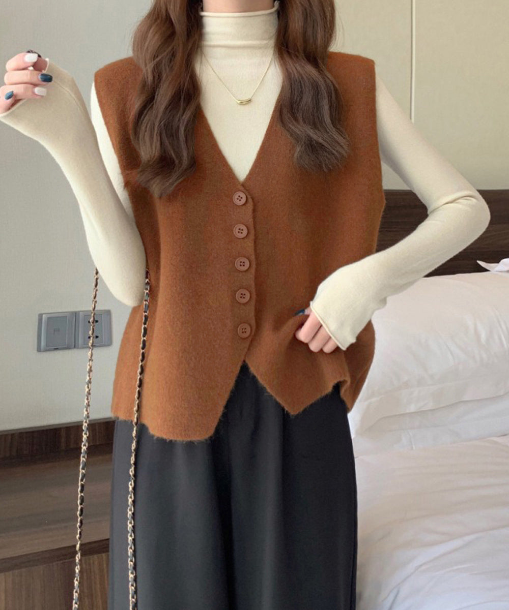 ニットベスト ニットジレ 重ね着 秋冬服 キャメル