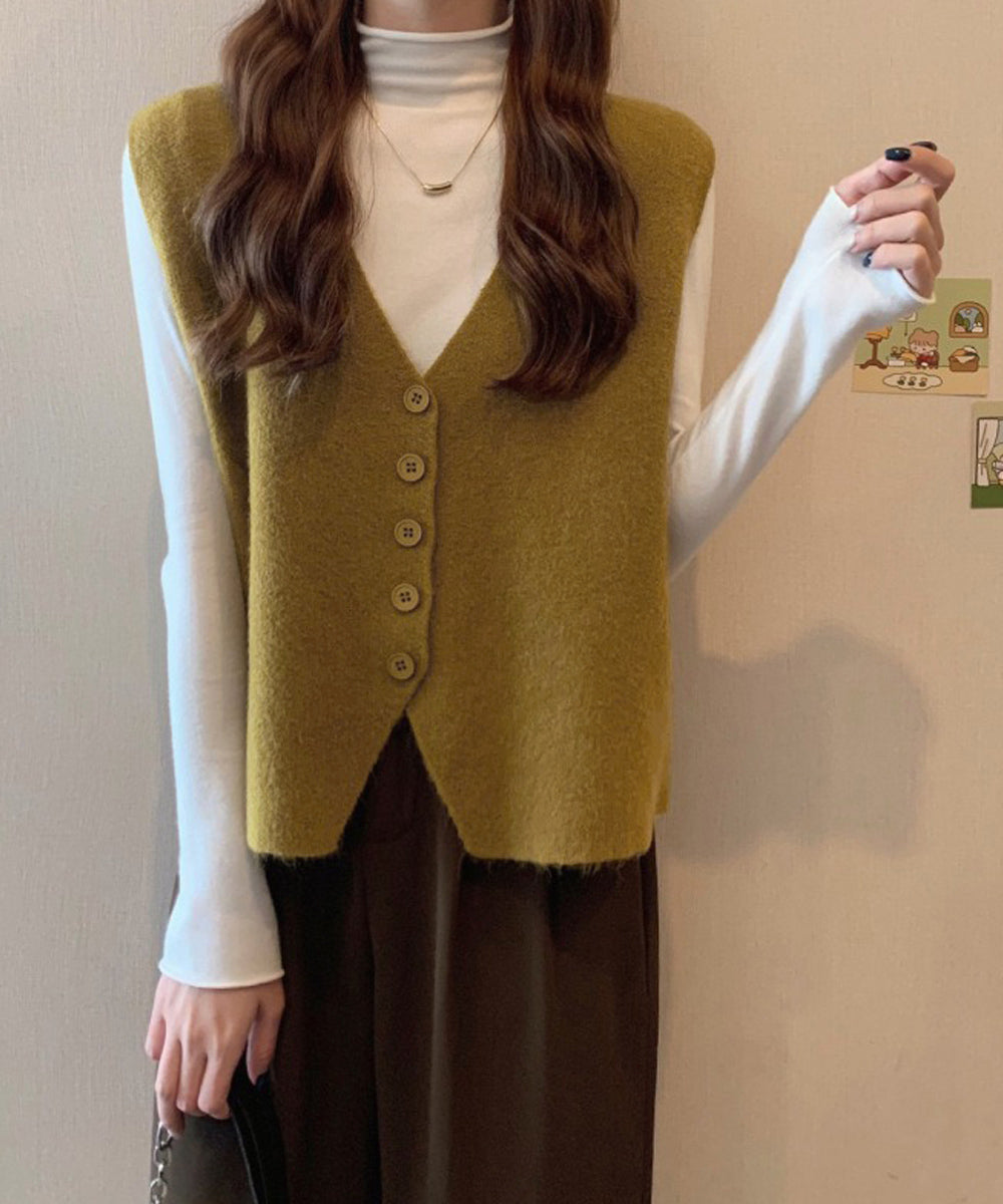 ニットベスト ニットジレ 重ね着 秋冬服 マスタード