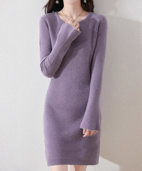 キーネック タイトリブニットワンピース レディース ニットドレス おしゃれ 長袖 秋冬ボディコンワンピ 無地 韓国風 セクシーワンピ細身 85YN-900608