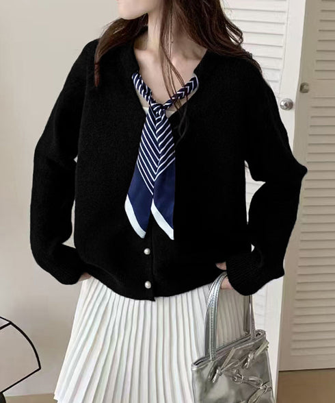 ボウタイニットトップス きれいめ 秋冬服 ニットウェア 前開き ボタン ニットセーター 羽織り ゆったり 無地 大人 ニットカーディガン おしゃれ 着回し 85YN-900609