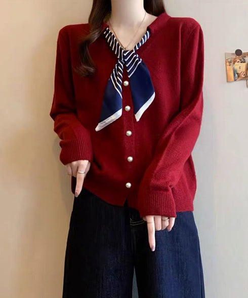 ボウタイニットトップス きれいめ 秋冬服 ニットウェア 前開き ボタン ニットセーター 羽織り ゆったり 無地 大人 ニットカーディガン おしゃれ 着回し 85YN-900609