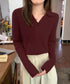 ポロニットトップス リブニット 韓国風 Vネックニットレディース長袖 きれいめニットプルオーバー オフィスカジュアル ニットセーターおしゃれ 着やせタイトニット 85YN-900610