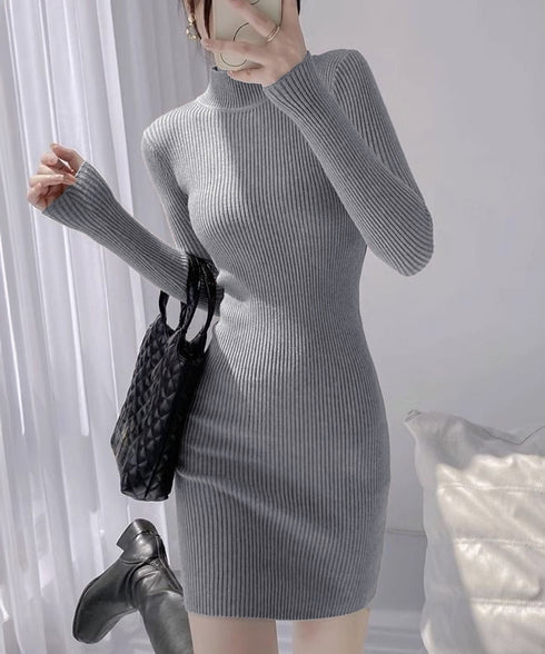 ニットワンピース 長袖 タイトワンピース レディース ハイネック ニットドレス おしゃれ 秋冬ボディコンワンピ リブニットワンピース 無地 セクシーワンピ 85YN-900611