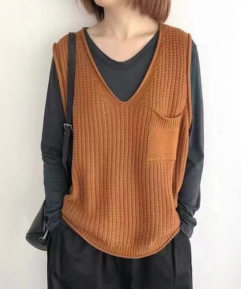 ニットベスト レディース vネック 秋冬 ポケット付きニットジレ ノースリーブ ニットトップス 重ね着 ベストセーター 薄手 体型カバー 20代30代 85YN-900615