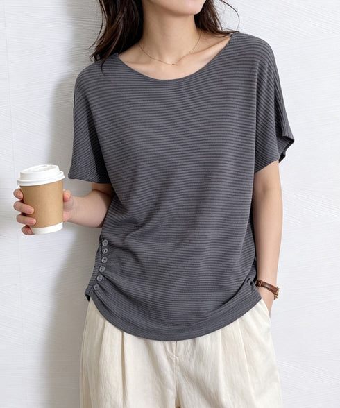 サマーニットトップス ドルマンスリーブ夏 レディース クルーネック ニットトップス 着やせニットTシャツ 大人カジュアル サマーセーター 韓国風ニットプルオーバー 85YN-900634
