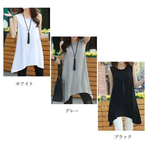 ロングtシャツ レディース ゆったり ロングtシャツ レディース ゆったり Aラインフレアトップス ノースリーブ シンプル チュニック 着やせ 85YN-900042
