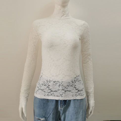総レース カットソー レディース 花柄 総レース カットソー レディース 花柄 シースルー ハイネック トップス エレガント セクシー インナー 重ね着 85YN-900082