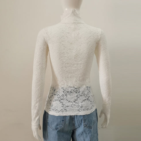 総レース カットソー レディース 花柄 総レース カットソー レディース 花柄 シースルー ハイネック トップス エレガント セクシー インナー 重ね着 85YN-900082