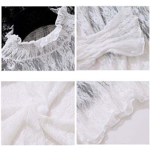 レース ブラウス レディース フリル レース ブラウス レディース フリル シースルー トップス 花柄 プチハイネック きれいめ おしゃれ 85YN-900083