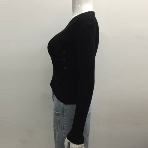 リブニット レディース カシュクール風 リブニット レディース カシュクール風 ボダン ニットトップ セーター オフィス きれいめ カットソー 85YN-900100