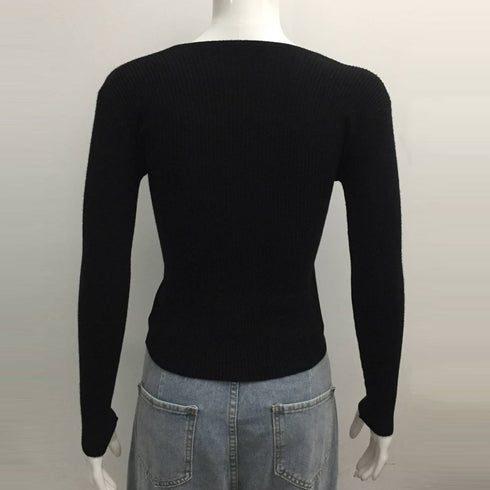 リブニット レディース カシュクール風 リブニット レディース カシュクール風 ボダン ニットトップ セーター オフィス きれいめ カットソー 85YN-900100