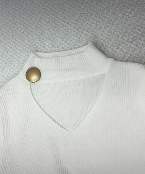 チョーカー風ニット 着やせ トップス リブニット レディース ニットカットソー セーター セクシー プルオーバー おしゃれ きれいめ ニットウェア 85YN-900114