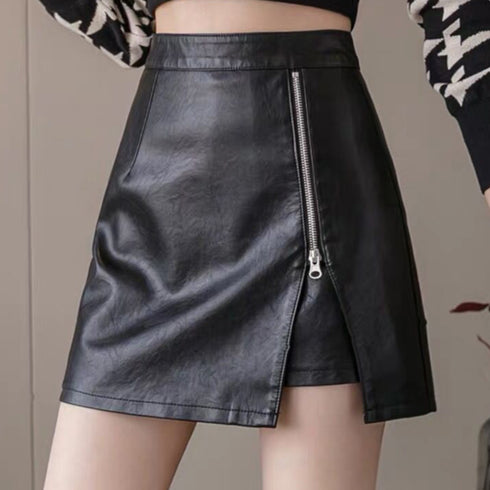 フェイクレザースカート 着やせ 韓国風 タイトスカート レディース 台形スカート ハイウエスト ボトムス Aラインスカート インナーパンツ付き ショート丈 85YN-900138