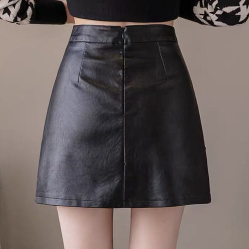 フェイクレザースカート 着やせ 韓国風 タイトスカート レディース 台形スカート ハイウエスト ボトムス Aラインスカート インナーパンツ付き ショート丈 85YN-900138