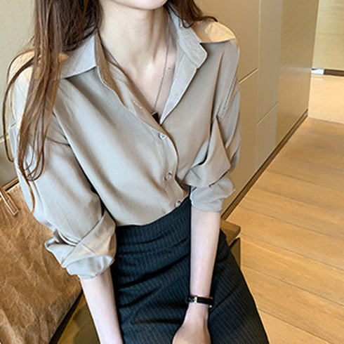 シャツ ブラウス レディース ロング シャツ ブラウス レディース ロング 前開きシャツ 無地 トップス 仮ポケット付き 襟付き オフィス ボダン おしゃれ 85YN-900145