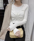 ニットトップス レディース 重ね着 タイトトップス レディース リブニット リボン ニットソー 無地 プルオーバー ニットセーター 大人可愛い 85YN-900148