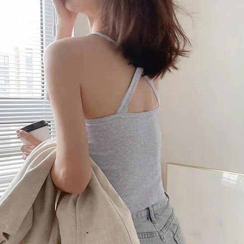 アシンメトリーキャミタンク 重ね着 薄手 キャミソール レディース ノースリーブ タンクトップ パッド付き インナー 大人カジュアル 85YN-900212
