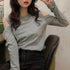 肩出しTシャツ レディース ナチュラル 無地トップス 肩見せ 薄手 カットソー ラウンドネック 長袖トップス シンプル 着やせTシャツ オープンショルダー 85YN-900246