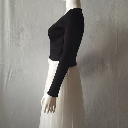 ニットトップスレイヤード風 ニットソー レディース バイカラー 重ね着風 ニットセーター Vネック 無地 お洒落 リブニット カジュアル 85YN-900250