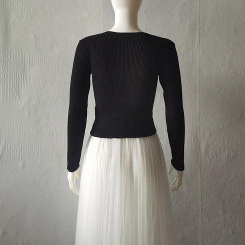 ニットトップスレイヤード風 ニットソー レディース バイカラー 重ね着風 ニットセーター Vネック 無地 お洒落 リブニット カジュアル 85YN-900250