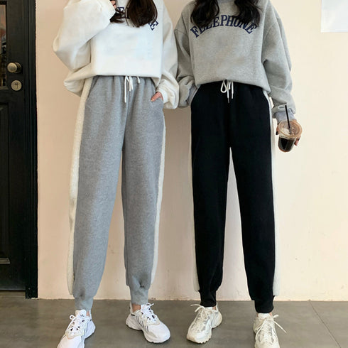 スウェットパンツ ルームウェア 韓国風 レディース サイドボアライン ジムウェア ウエストゴム ヨガパンツ ゆったり 部屋着 ボトムス ロングパンツ裏微起毛 85YN-900274