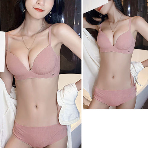 ノンワイヤーブラジャーショーツセット レディース 無地 ランジェリーセット 盛れる ブラジャー 美胸 下着女性2点セット 勝負下着 85YN-900298