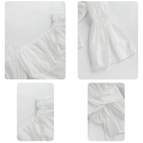 バックリボン ブラウス スクエアネック シャツブラウス 韓国風 へそ出し パフスリーブ シャツ 着やせ エレガント トップス 薄手 大人可愛い 85YN-900307