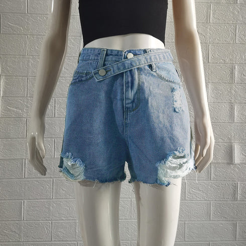 デニムショートパンツ レディース 韓国風 ダメージジーンズ ハイウエスト ホットパンツ カットオフ ボトムス 無地 ワイドパンツ ヴィンテージ デニム 短パン 85YN-900314