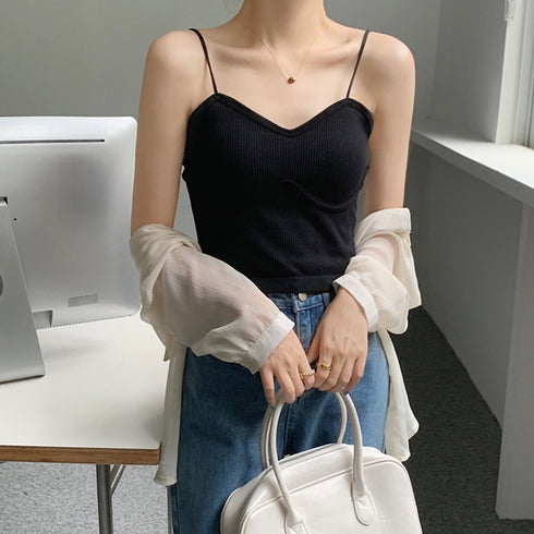 リブキャミソール レディース カップ付き 重ね着 インナー ノンワイヤーブラトップ セクシー無地 リラックス 楽ちんナイトブラ ショート丈タンクトップ 85YN-900333