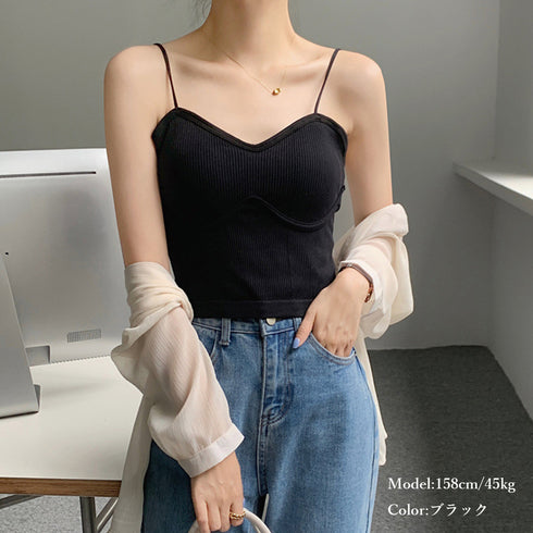 リブキャミソール レディース カップ付き 重ね着 インナー ノンワイヤーブラトップ セクシー無地 リラックス 楽ちんナイトブラ ショート丈タンクトップ 85YN-900333