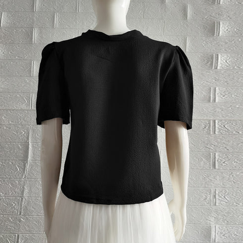 ネックレス付きブラウス レディース 半袖 トップス フェミニン 大きなリボン付き ブラウス 無地 可愛い 薄手 シャツブラウス プルオーバー 85YN-900335