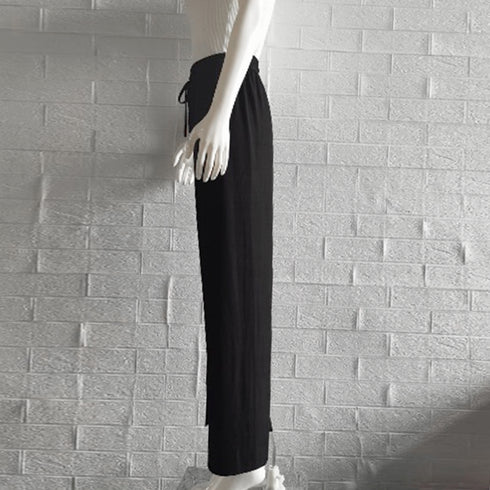 イージーワイドパンツ フロントスリット ロングパンツ レディース ハイウエスト リラックスパンツ ウエストゴム サマーパンツ 接触 冷感 ストレートパンツ 春夏 85YN-900342