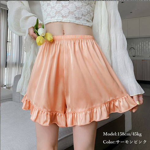 ペチコートパンツ レディース 裾フリル キュロットパンツ 透け防止 インナーパンツ 春夏 肌着 タップパンツ ウエストゴムショートパンツ サラサラ ルームウエア 85YN-900347