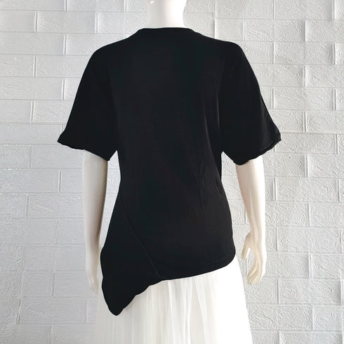 tシャツ 春夏 イレギュラーヘム 半袖 カットソー レディース 着やせ セクシートップス アシンメトリーtシャツ クルーネック無地トップス シンプル 85YN-900363