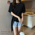 tシャツ 春夏 イレギュラーヘム 半袖 カットソー レディース 着やせ セクシートップス アシンメトリーtシャツ クルーネック無地トップス シンプル 85YN-900363