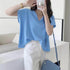 フレンチスリーブ サマーニット 韓国風 レディース vネック ニットTシャツ ゆったり 半袖トップス 着やせ リブニット 無地 カジュアル ニットカットソー 85YN-900378