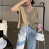 フレンチスリーブ サマーニット 韓国風 レディース vネック ニットTシャツ ゆったり 半袖トップス 着やせ リブニット 無地 カジュアル ニットカットソー 85YN-900378