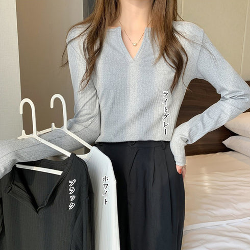 ニットトップス 薄手 長袖 重ね着 レディース 着やせ リブニットtシャツ プルオーバー デイリーニット ストレッチ 春秋 トップス カジュアル おしゃれ 85YN-900386