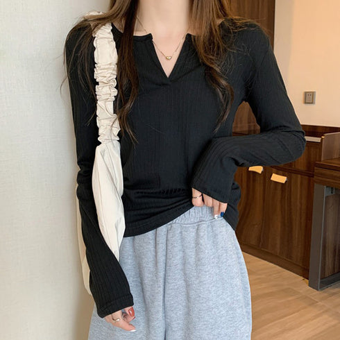 ニットトップス 薄手 長袖 重ね着 レディース 着やせ リブニットtシャツ プルオーバー デイリーニット ストレッチ 春秋 トップス カジュアル おしゃれ 85YN-900386