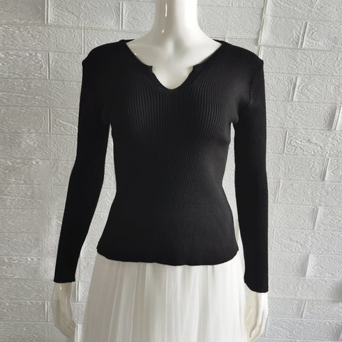 キーネック タイトリブニット 韓国風 ニットトップス 重ね着 大人可愛い ニットセーター きれいめ プルオーバー ニットソー 着やせ カジュアル おしゃれ 85YN-900392