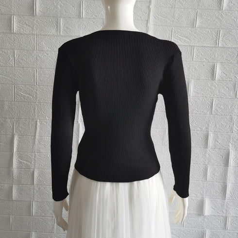 キーネック タイトリブニット 韓国風 ニットトップス 重ね着 大人可愛い ニットセーター きれいめ プルオーバー ニットソー 着やせ カジュアル おしゃれ 85YN-900392