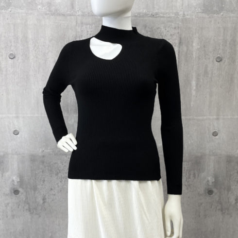 ニットトップス デコルテカットリブニット レディース セクシー ニットプルオーバー 大人秋服 ニットウエア 普段着 長袖ニットセーター カジュアル ニットインナー 85YN-900403
