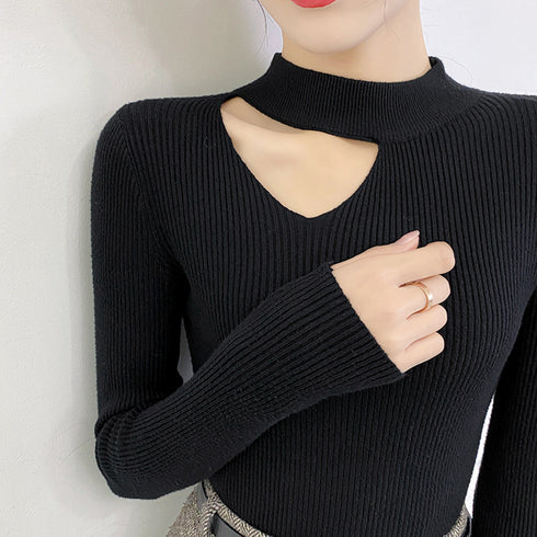 ニットトップス デコルテカットリブニット レディース セクシー ニットプルオーバー 大人秋服 ニットウエア 普段着 長袖ニットセーター カジュアル ニットインナー 85YN-900403