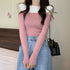 肩あきニットトップス バイカラー大人秋服 レディース タイトニット 肌見せ セクシー リブニット カジュアル オフショルダーニット 着やせ オープンカットトップス 85YN-900412