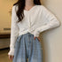 フロントツイスト ニットプルオーバー秋服 クロップド丈 ニットウェア ねじり リブニット 長袖 無地 大人可愛い ニットセーター カジュアル ニットソー 普段着 85YN-900415