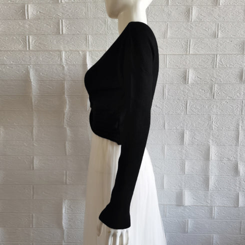 フロントツイスト ニットプルオーバー秋服 クロップド丈 ニットウェア ねじり リブニット 長袖 無地 大人可愛い ニットセーター カジュアル ニットソー 普段着 85YN-900415