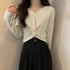 フロントツイスト ニットプルオーバー秋服 クロップド丈 ニットウェア ねじり リブニット 長袖 無地 大人可愛い ニットセーター カジュアル ニットソー 普段着 85YN-900415