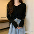 フロントツイスト ニットプルオーバー秋服 クロップド丈 ニットウェア ねじり リブニット 長袖 無地 大人可愛い ニットセーター カジュアル ニットソー 普段着 85YN-900415