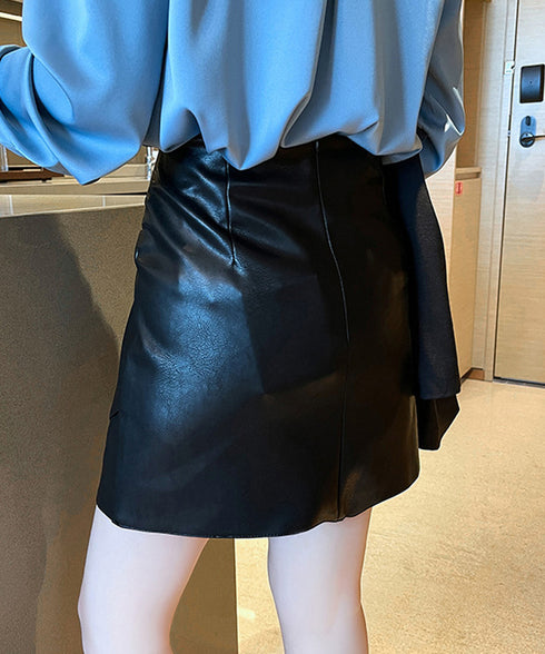 PUレザー ミニスカート美脚ハイウエスト フェイクレザースカート レディース ショート丈 タイトスカート 春秋冬 着やせ ボトムス 大人可愛い 韓国風 スカート 85YN-900417